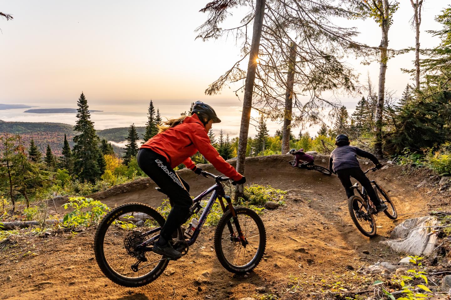 Vélo de montagne avec vue sur le fleuve Saint-Laurent et le Charlevoix
