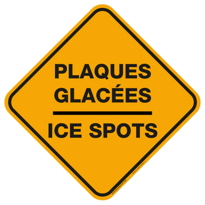 Panneau jaune avertissant de plaques glacées.