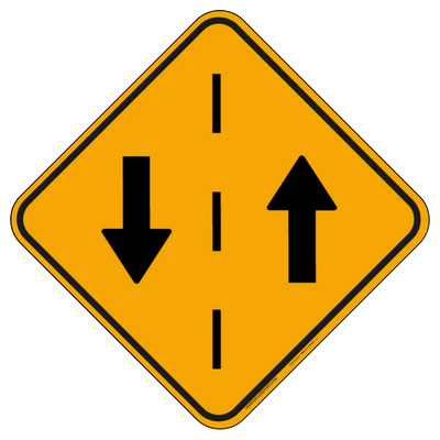 Panneau routier jaune à double sens de circulation.