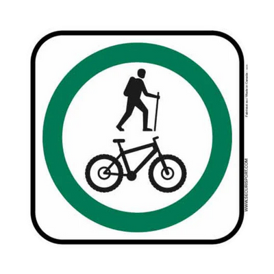 Marcheur et vélo dans un cercle vert, iconographie.