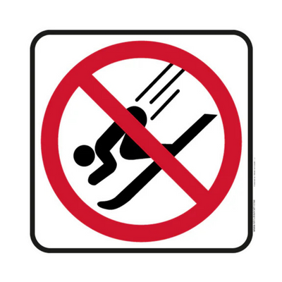 Panneau interdit de plonger avec cercle rouge barré.