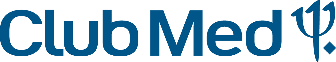 Logo bleu de Club Med avec un trident.