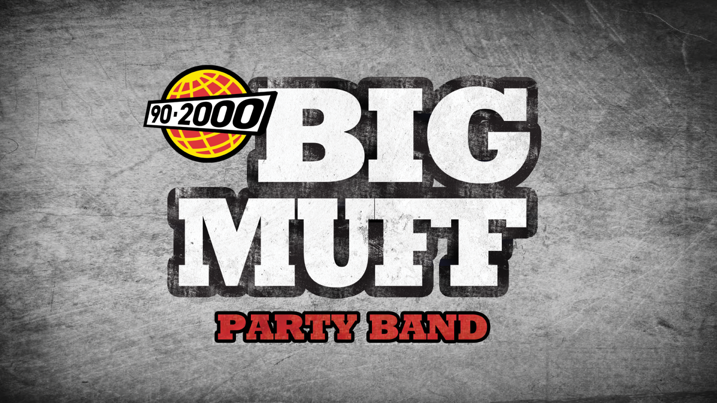 Logo « Big Muff Party Band » sur fond gris texturé.