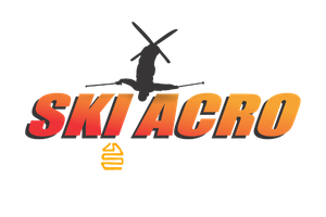 Logo Ski Acro avec silhouette de skieur noir au-dessus du texte orange.